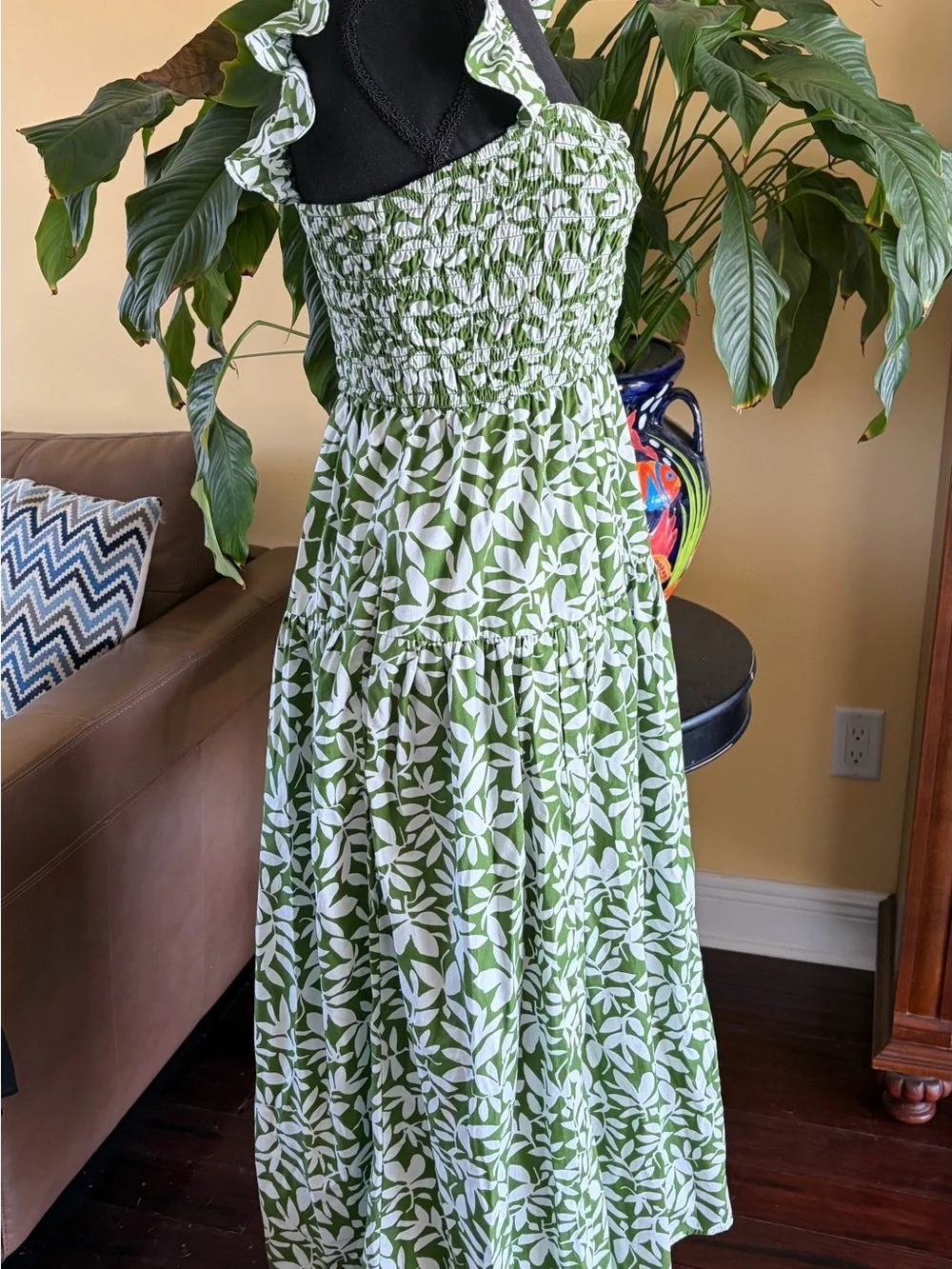 Abercrombie & Fitch Flutter Sleeve Smocked Midi Dress, has pockets - Medium